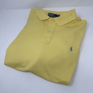 VTG Polo Ralph Lauren Yellow Short Sleeve Polo Shirt Blue Pony Mens 2XB